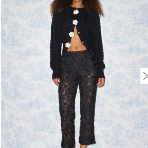 Kimchi Blue Urban Outfitters‎ Black Rosette Sheer Cropped Pants Size L - Picture 1 of 12